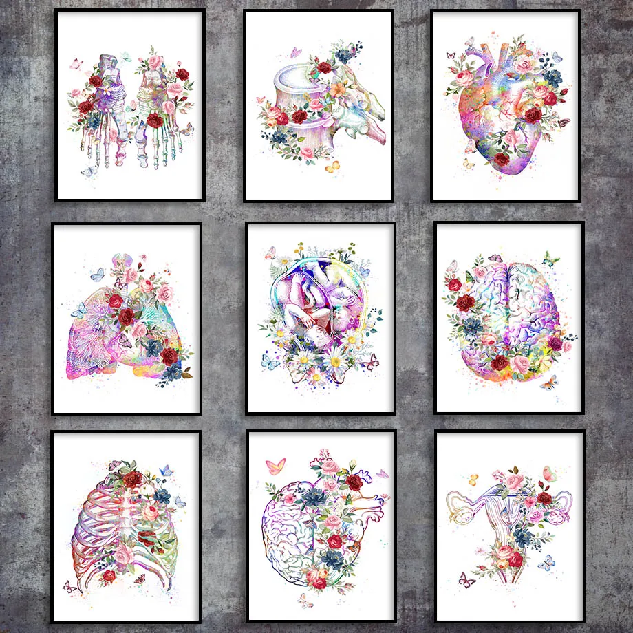 

Anatomy Poster Skeleton Flower Lung Foot Bone Wall Art Canvas Painting Modular Pictures for Doctor Office Medical Student