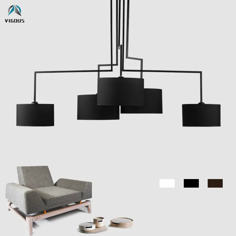 

Lampshades Acrylic Mask Led Chandelier Pendant Chandelier Lighting Luminarias Nordic Minimalism Fabric Living Room Matte Black