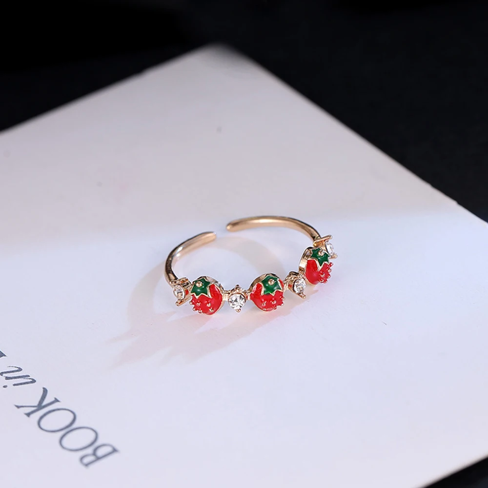 2019 Korean style ring cute red strawberry for women simple set rhinestone index finger students | Украшения и аксессуары