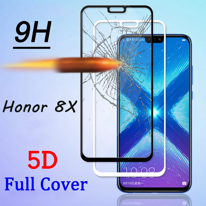 Изогнутое Полноразмерное защитное стекло 5D черного цвета для Honor 8X Передняя