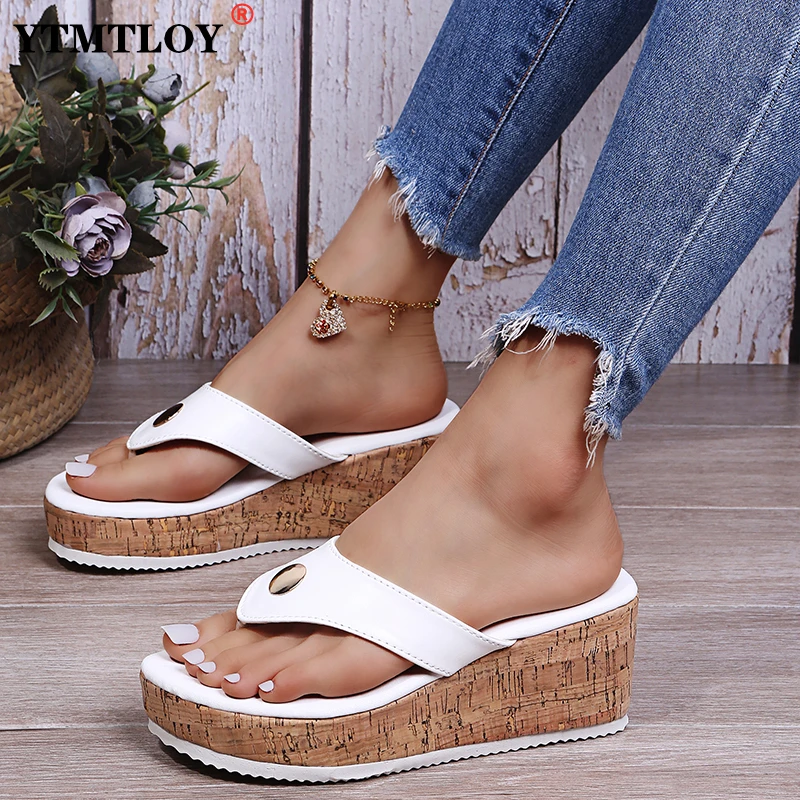

Oversized Women Summer High Heel Slippers Platform Sandals Ladies Wedges Solid Flip Flops Shoes Girl Outdoor Beach Slippers