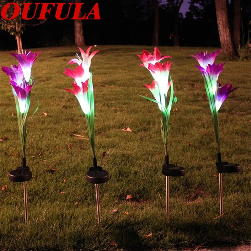 

Hongcui Solar Lawn Lamps Lily Flower Artificial Flower LED Lamp Garden Outdoor