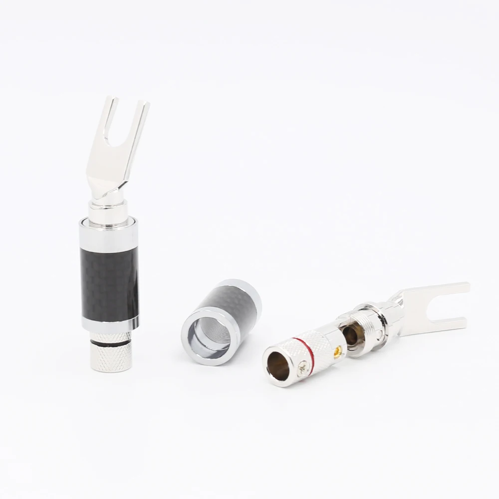 4 pieces Rhodium Plated Spade Plug Carbon Fiber Speaker 9mm Cable Connector | Электроника