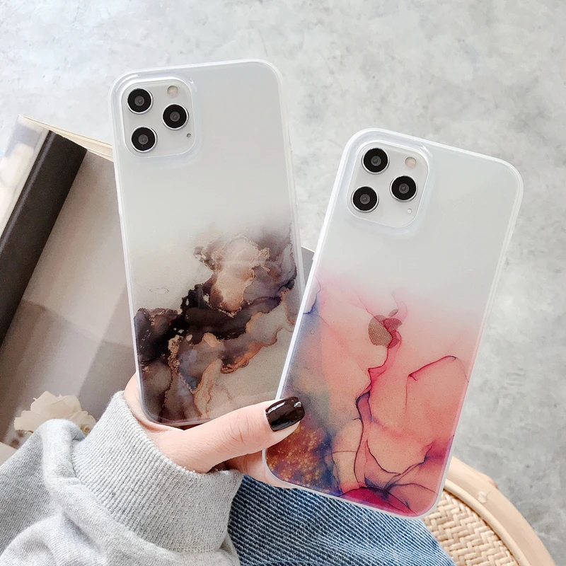 

Fashion IMD Gilt Anti-fall Phone Case For iPhone 13 12 11 Mini Pro X XR XS Max 8 7 Plus SE 2020 Shockproof Transparent Cover