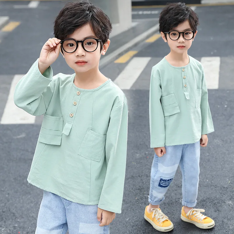 Весенняя коллекция 2020 года Однотонная рубашка для маленьких мальчиков одежда