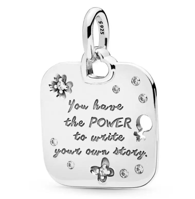 

Genuine 925 Sterling Silver Charm Female Empowerment Motto With Butterfly Beads Fit pandora Bracelet & Necklace Diy Jewelry