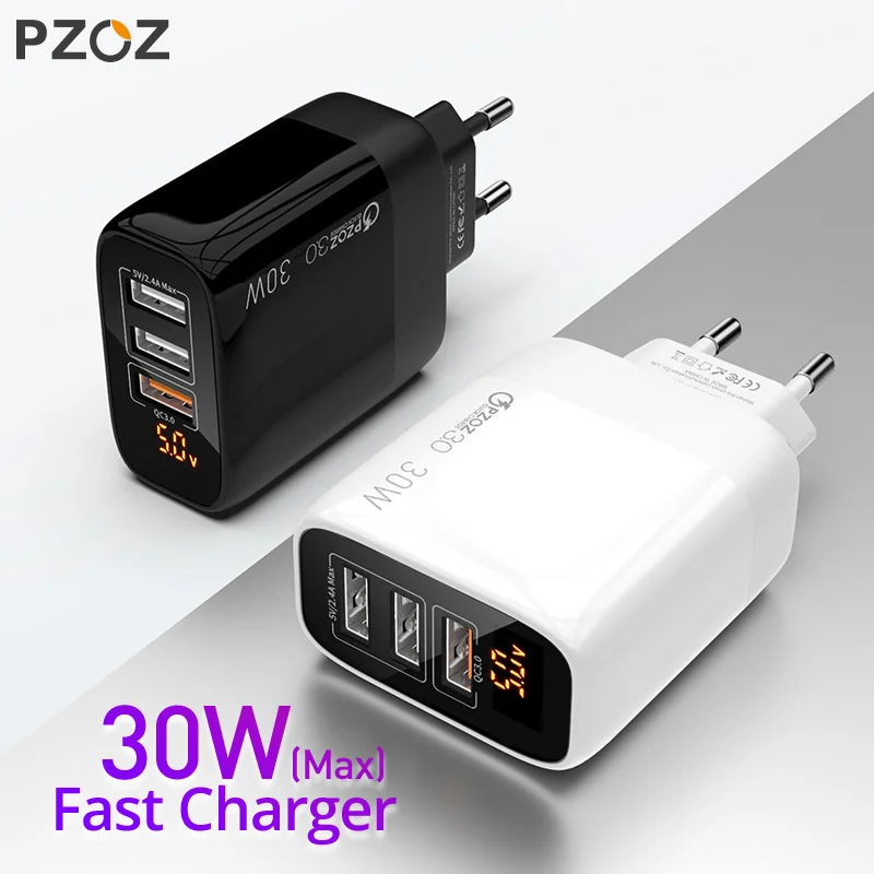 

PZOZ USB Charger 30W Fast Charging PD 18W Quick Charge LED Display For iphone 12 pro max 11 8 Samsung xiaomi redmi usb c charger