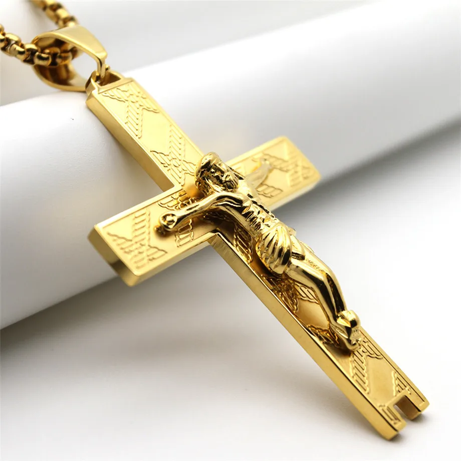 Подвеска в виде Креста Иисуса ожерелье с цепочкой золотого цвета подвески из