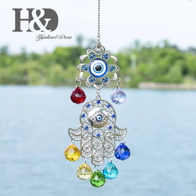 H& D DIY счастливый Хамса турецкий синий сглаза Кристалл Шарм Suncatcher кулон ветер колокольчик амулет дома стены сада висячие украшения