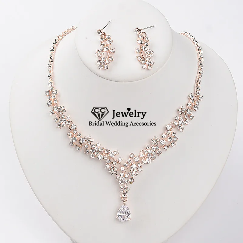 CC Necklace and Stud Earring Fashion Jewelry set for Women Bridal Engagement Bijoux Cubic Zircon Leaf Water Drop Shape TL212