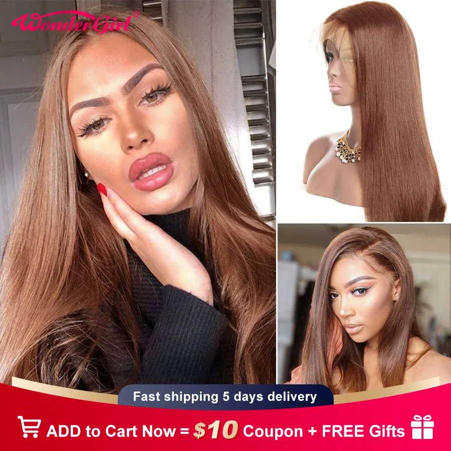 

#4 Lace Front Human Hair Wigs For Women I Part Brown Straight Lace Front Wig Pre Plucked Remy Brazilian Lace Wig Wonder girl