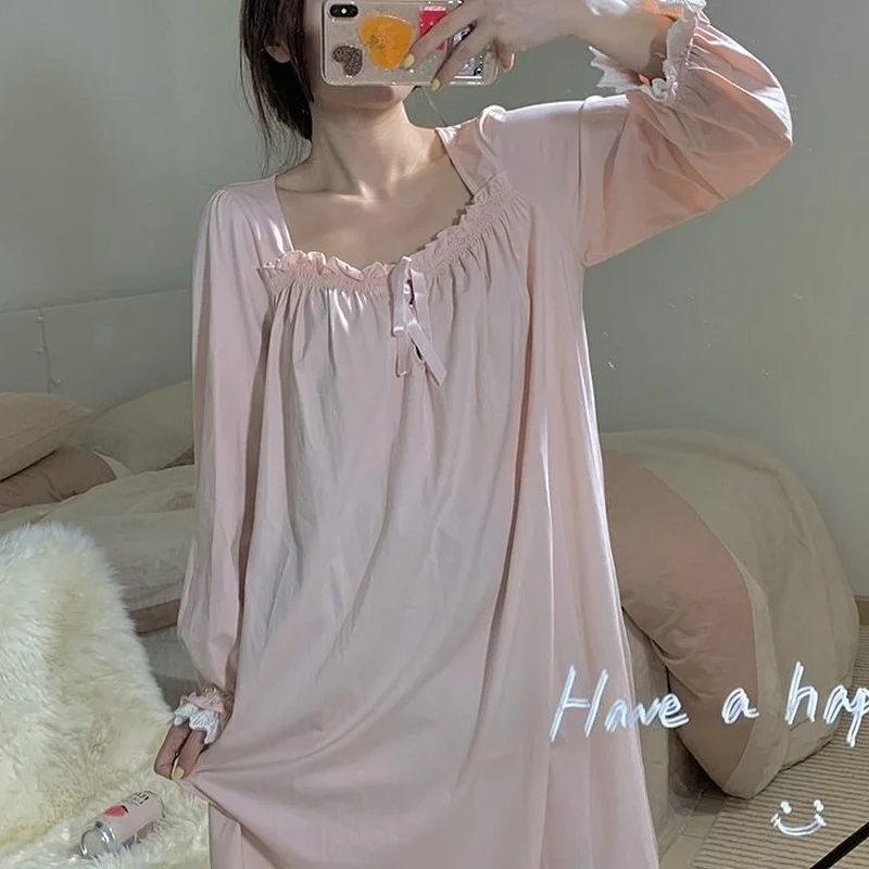 Для женщин ночные рубашки для девочек с длинными рукавами кружевное платье