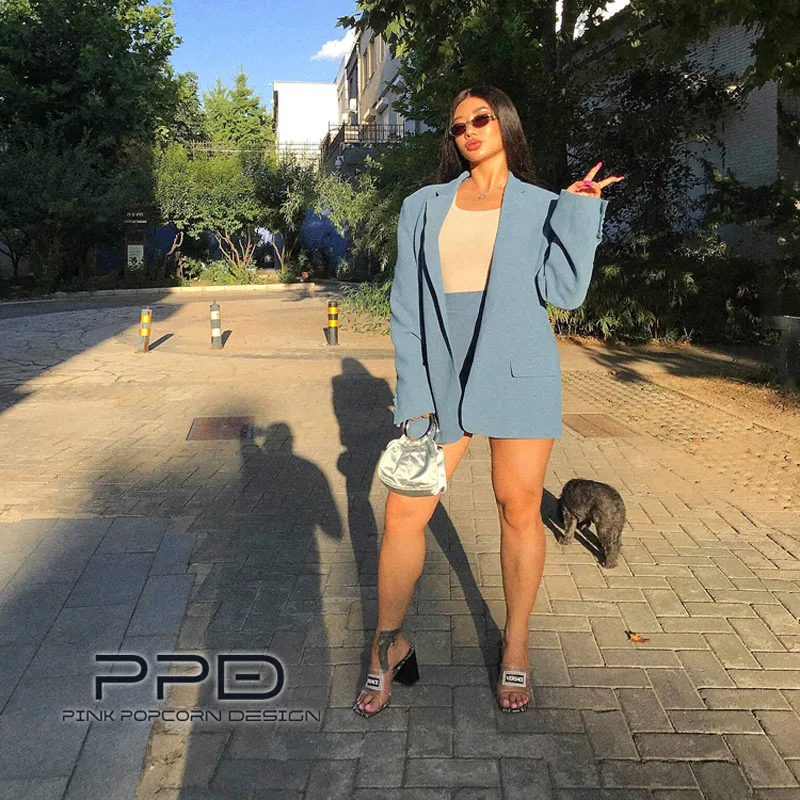 2 Color Recommended Pink Retro Blue OVERSIZE Loose Silhouette After Split Half Skirt Suit Jacket | Женская одежда