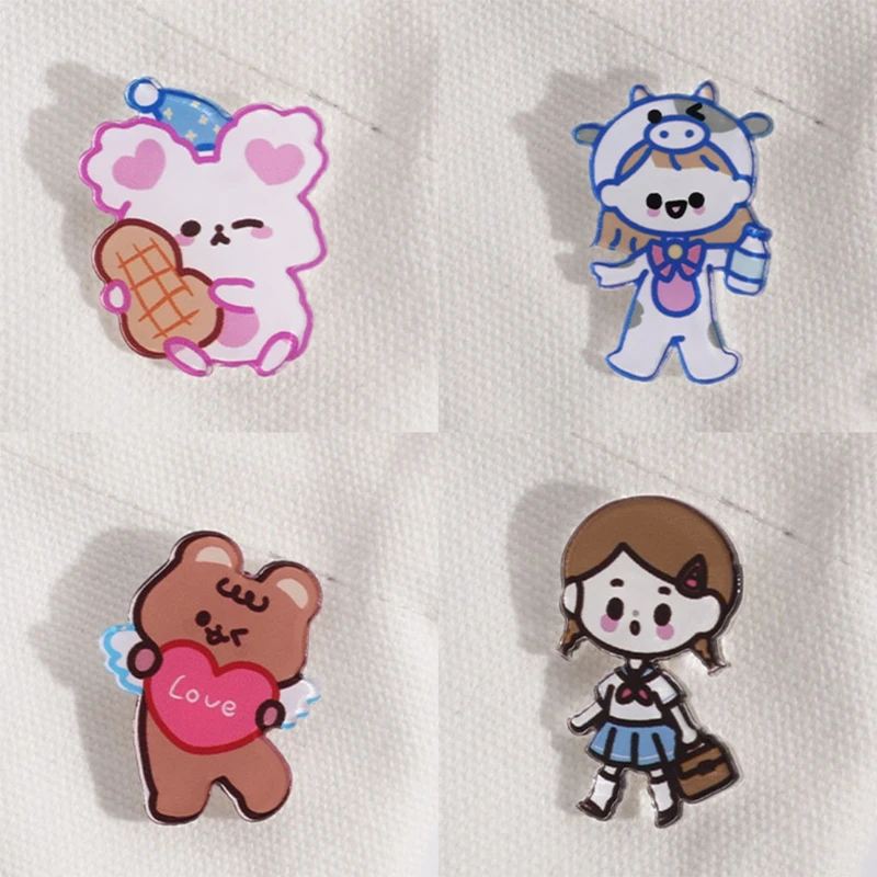 

Cartoon Acrylic Brooches Creative Bear Bunny Brooches Personality Bag Decor