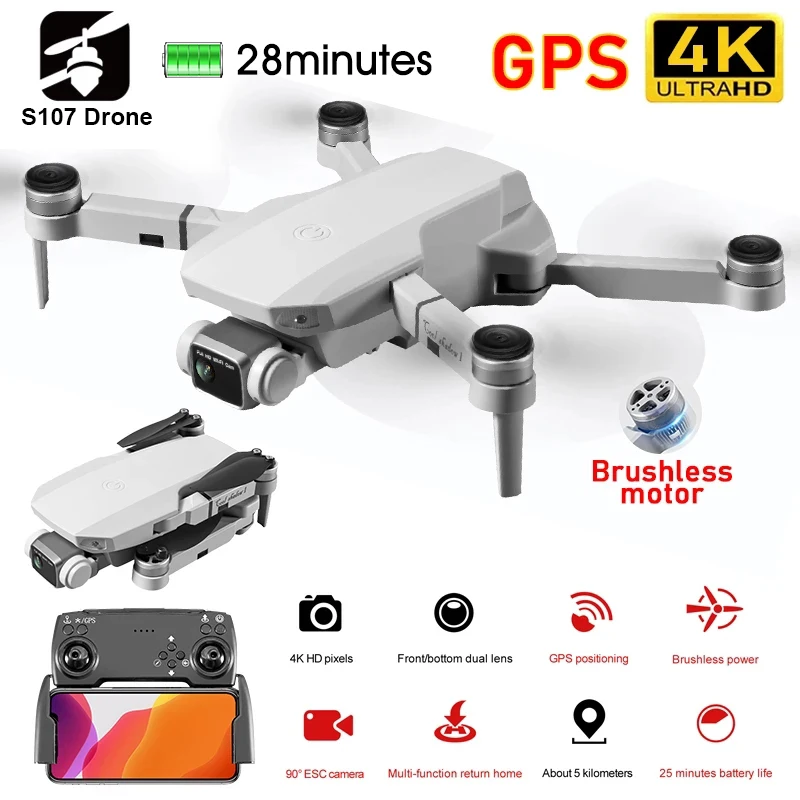 

Eachine S107 Дрон WIFI GPS FPV 4K HD Двойная камера воздушная Складная дистанционное управление Профессиональный самолет Квадрокоптер бесщеточный игру...