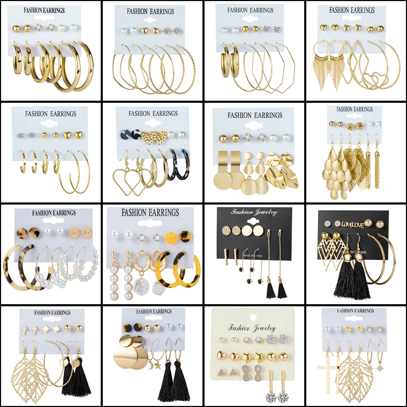 

New Women's Earrings Set Tassel Pearl Acrylic Earrings For Women Bohemian Fashion Jewelry 2021 Geometric Hoop Earrings