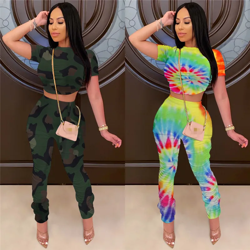 

Activewear Camouflage Sweatsuit Women's Set T-shirt and Legging Pants Suit Sport Tracksuit Two Piece Set Fitness Outfit