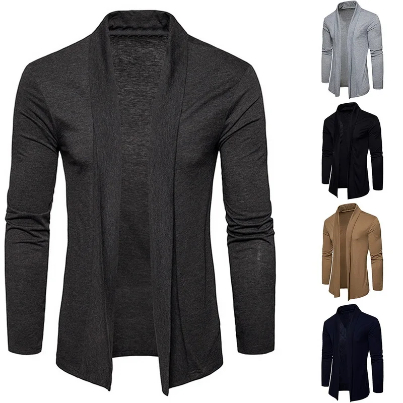Мужская однотонная шаль свитер мужские модные тонкие пальто тянущийся кардиган