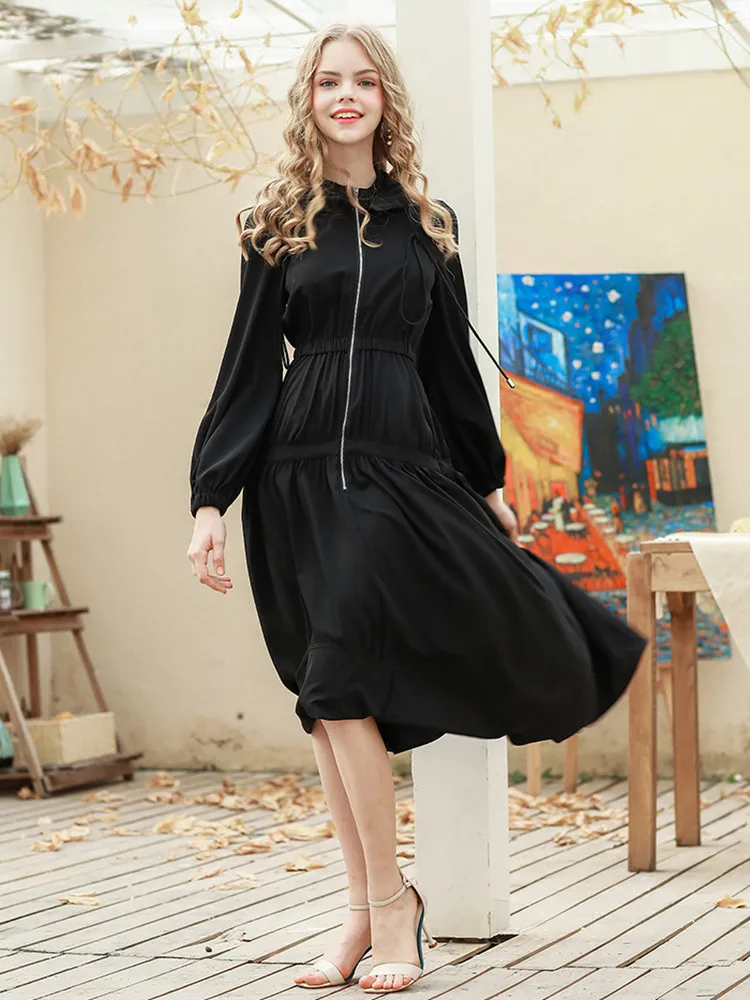 

Long-sleeved Temperament Over-the-knee Dress Women's Autumn and Winter Sweet Windbreaker with a Hooded Mid-length Skirt