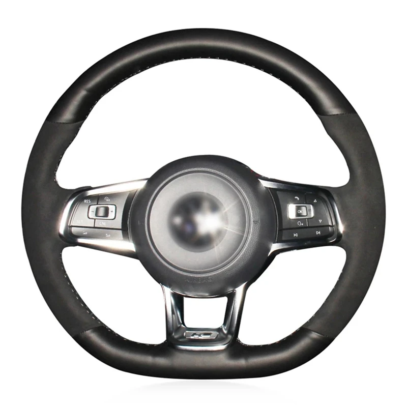 

Car Steering Wheel Cover Soft Black Genuine Leather Suede For Volkswagen Golf 7 GTI Golf R MK7 Polo Scirocco 2015 2016