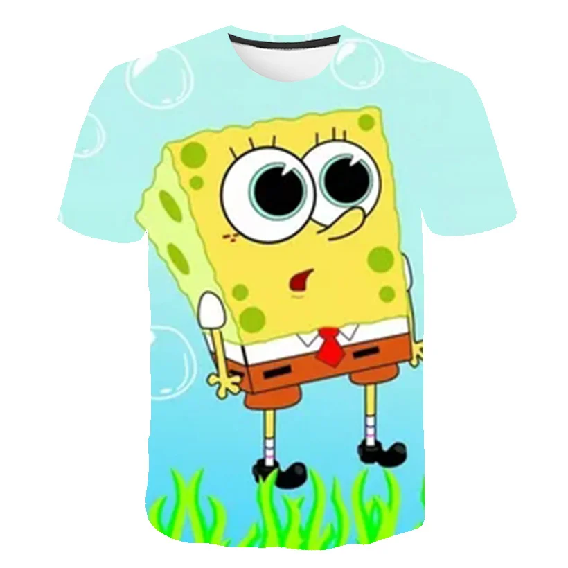 

New 3D Sponge Kids T Shirt Print Boys and Girls Funny Clothes Children 2021 Summer Tops Hot Cartoon Kids Clothes 4-14 Y Baby Tee