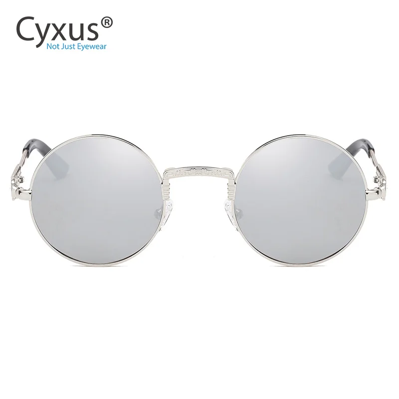 Серебристый Cyxus Поляризованные Солнцезащитные очки женские/мужские роскошные весенние шарниры металлические круглые винтажные классические UV400 очки-1940 - Цвет линз: Серебристый
