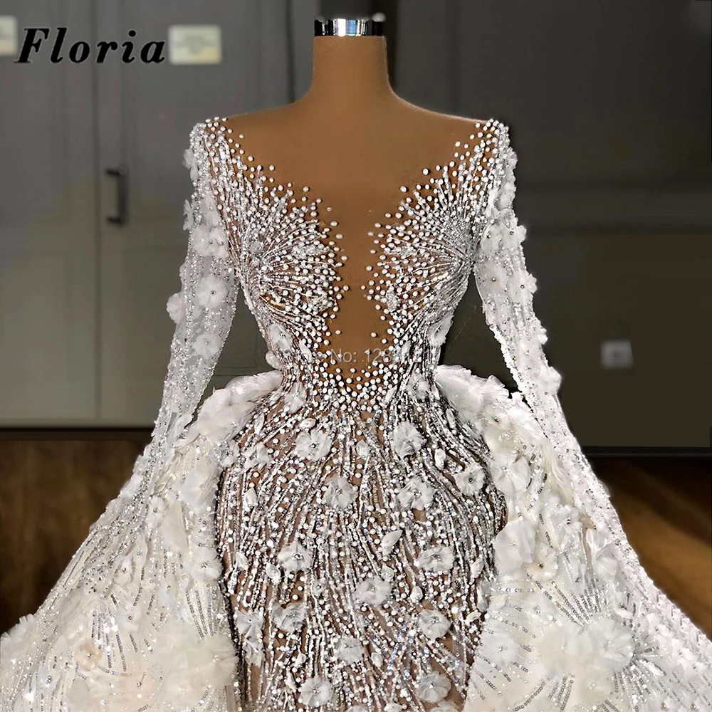 Kaftans Съемная юбка свадебное платье 2021 Дубай с длинным рукавом бисером Свадебные