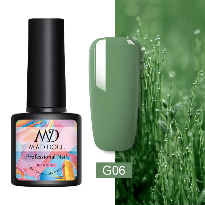 MAD DOLL зеленый синий Гель лак для ногтей 8 мл отмачиваемый УФ дизайна светодиодной