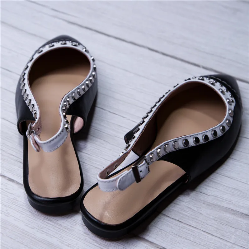 

Hjwsfdcai Metal Decor Women Flat Shoes Rivets Fashion Genuine Leather Female Casual Shoes Outdoor Comfortable Mujer Footwear