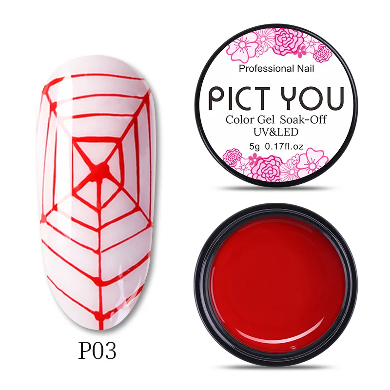 P03 PICT YOU 5 г паучий Гель-лак для рисования проволокой черный, белый, золотой, серебряный лак для дизайна ногтей с пауком долговечный УФ-гель - Цвет: P03
