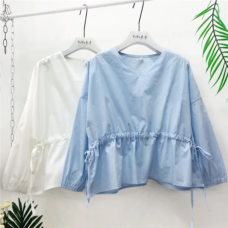 Весна 2020 новинка Свободная Женская рубашка с рукавом летучая мышь белая длинными