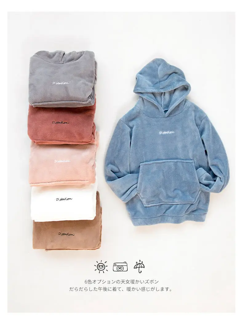 

2 piece set women warm pants suit coral fleece 2021 new fashion plus velvet sweater casual autumn winter sports two-piece suit