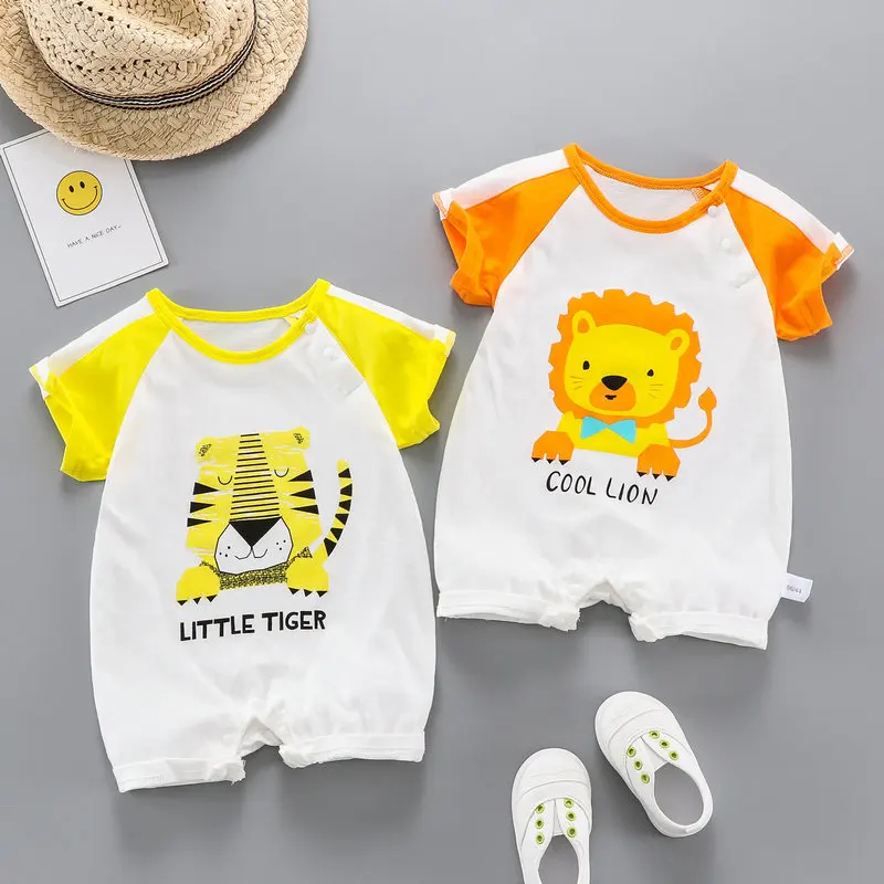 

Летнее платье из хлопка для девочек, милый комбинезон с милым рисунком животных, тигра льва; Одежда для малышей с длинными рукавами, комбине...