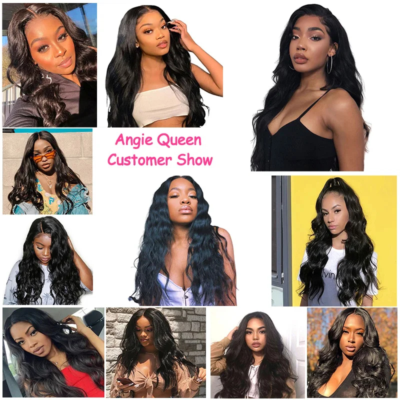 

Angie Queen Body Wave hair (4+1) bundles with Lace frontal 13X4 Malaysian non Remy Hair 100% Human Hair 4 bundles hair weaves