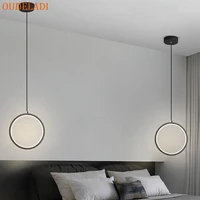 nordic minimalist led long line hanging lamp bar bedside decor lamp modern black and white ring pendant lights