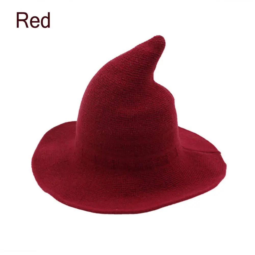 

Foldable Costume Sharp Pointed Wool Felt Halloween Party Hats Witch Hat Warm Autumn Winter Cap