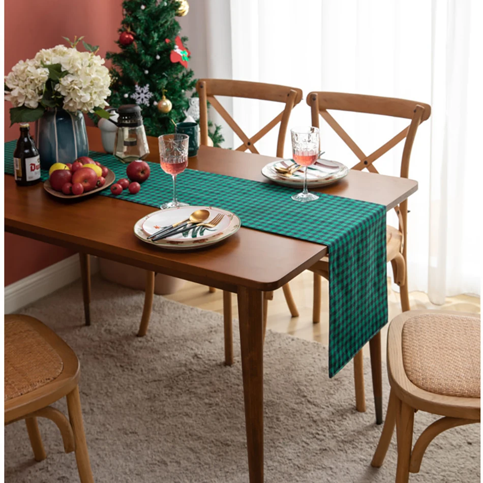 

Green Plaid Table Runner New Year Christmas Decorations Dining Table Decor Home Living Room Bedroom Fall Table Runners Cover
