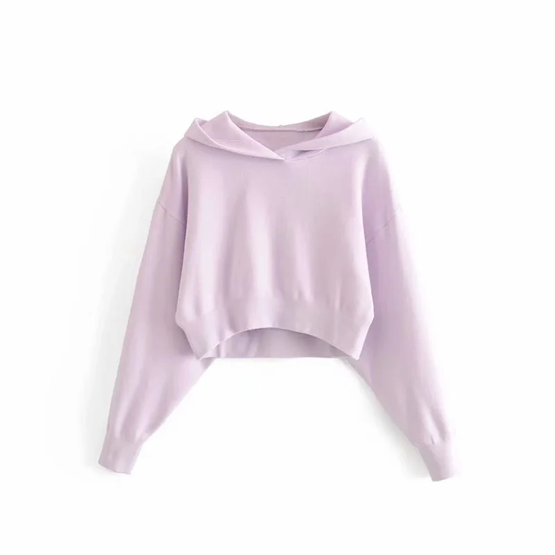 Женская Осенняя толстовка повседневная однотонная с капюшоном короткая | одежда