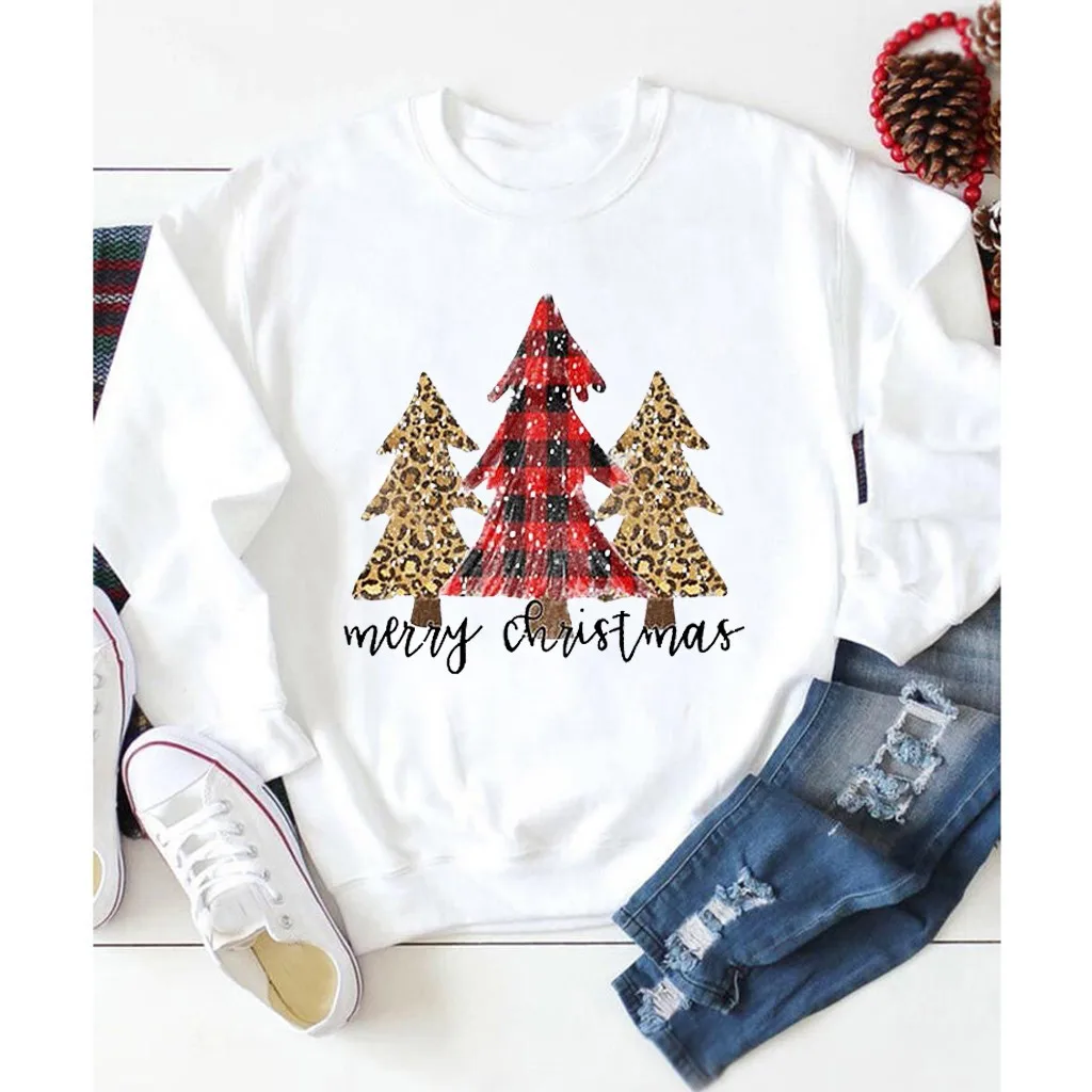 Женский Рождественский свитер с принтом Однотонный длинными рукавами и в виде