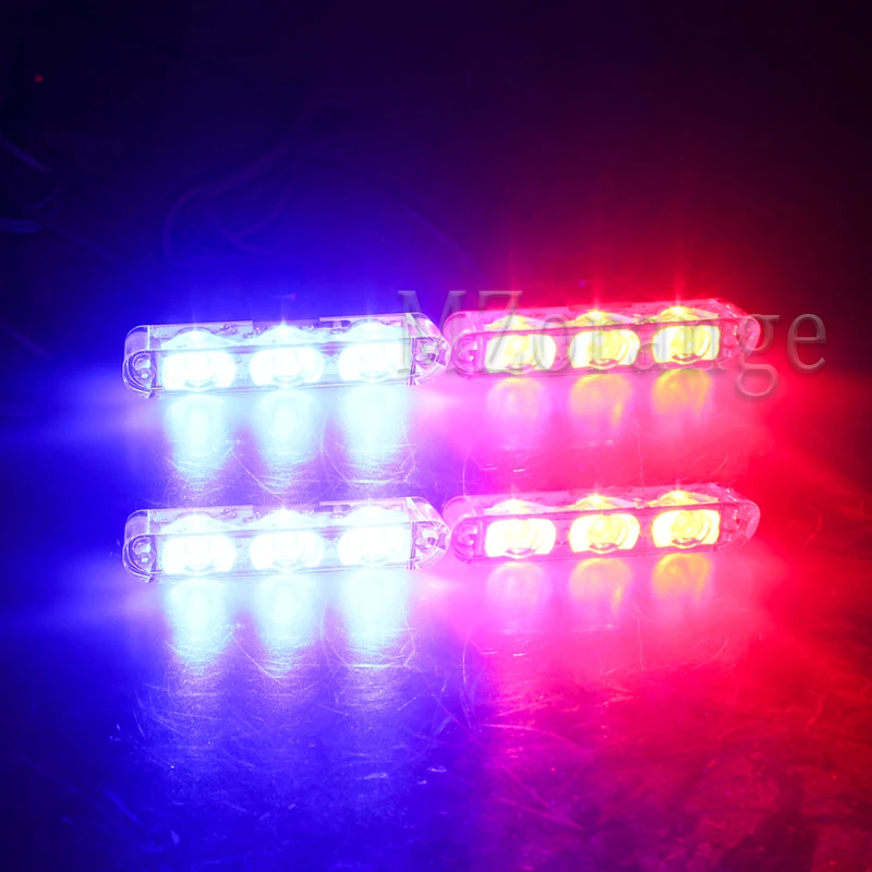Red and Blue MZORANGE 4*3 светодиодный мерцающий светильник Полиция чрезвычайных гриль Предупреждение светильник 12V автомобиль мотоцикл пожарный автомобиль скорой помощи буфер светодиодный вспышка светильник - Испускаемый цвет: Red and Blue