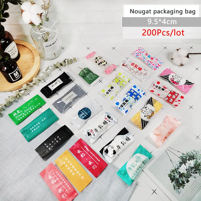 

200pcs/lot Nougat Packaging Bag Chinese Decor Candy Bags Homemade Gift Cookies Peanut Candy Wrappers Colorful Plastic Pack Wrap
