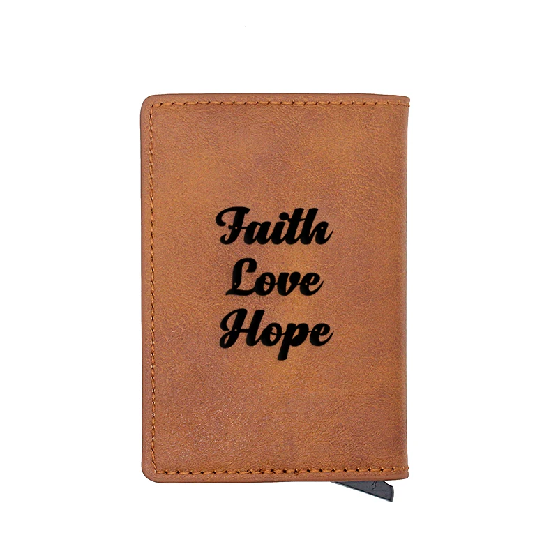 

Classic Faith Love Hope Design Card Holder Wallets Men Women Rfid Leather Short Purse Slim Mini Wallet Money Bag Gifts