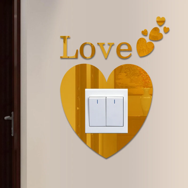 

1PC Acrylic Mirror Reflective Switch Stickers Love Socket Protection Switch Cover Wall Stickers For Kids Couple Home Decoration