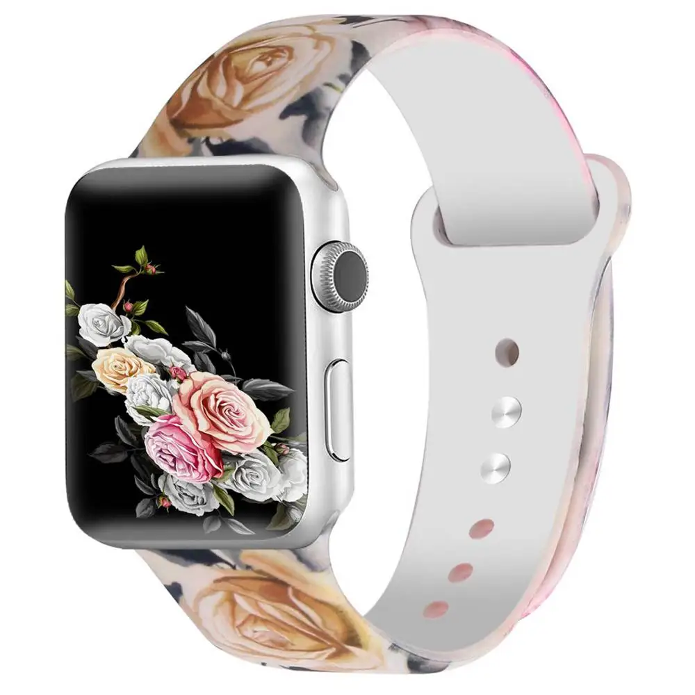 H Печатные силиконовый ремешок для наручных часов Apple Watch 38 мм/40 мм 42 мм/44 мм спортивный ремешок для наручных часов iwatch серии 4/3/2/1 Смарт-часы браслет - Цвет ремешка: H