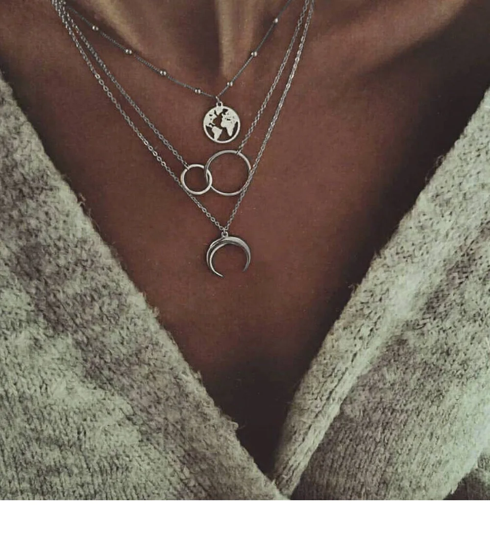 Европейская и американская мода многослойное ожерелье с изображением Луны