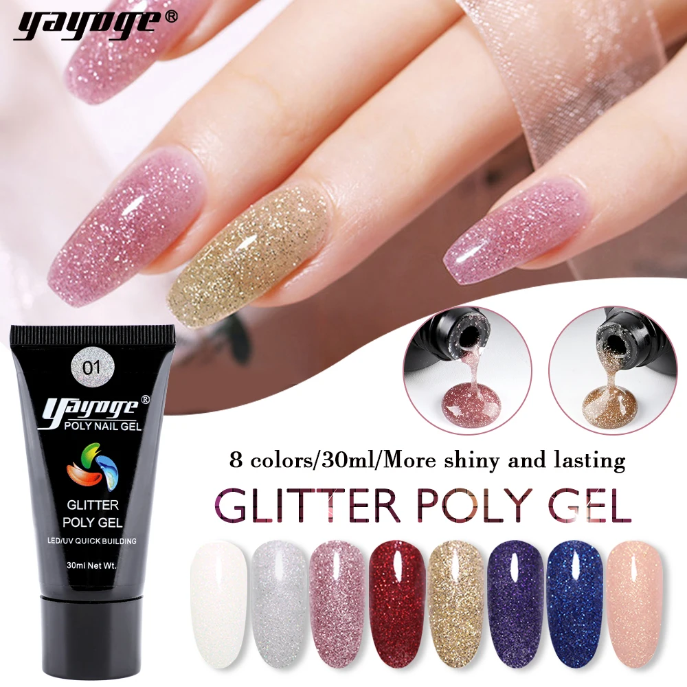 

Yayoge Poly Nail Gel Glitter Poly Builder Gel For Nail Extension 30ml White Clear Shining Glittering Polish Manicure Nail Art