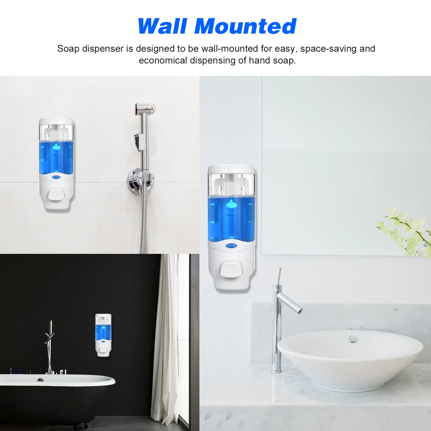 

300mL Manual Soap Dispenser Wall Mounted Dish Liquid Lotion Gel Shampoo Chamber Dispenser for Bathroom Kitchen Home School Hotel