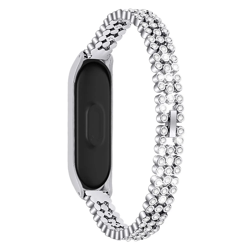 Алмазный металлический ремешок для Xiaomi Band 4 и 3, браслет из нержавеющей стали, браслет для смартфона Xiomi Xaiomi Xiami Xaomi Xaiomy, браслет - Цвет: Серебристый