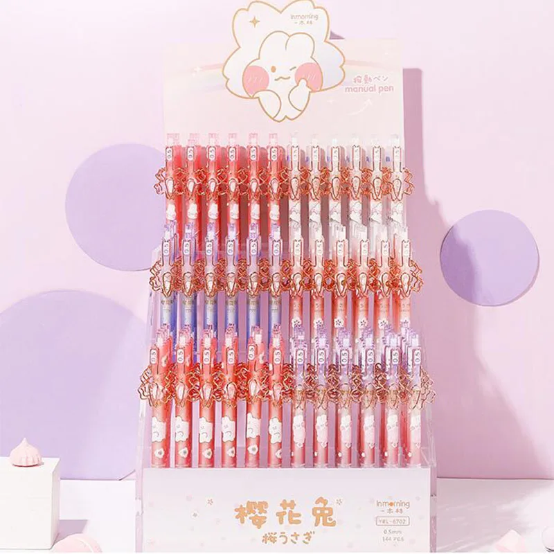 

36 pcs/lot Cherry Rabbit Press Gel Pen with Clip Kawaii 0.5mm black ink Neutral Pens office school writing supplies gift