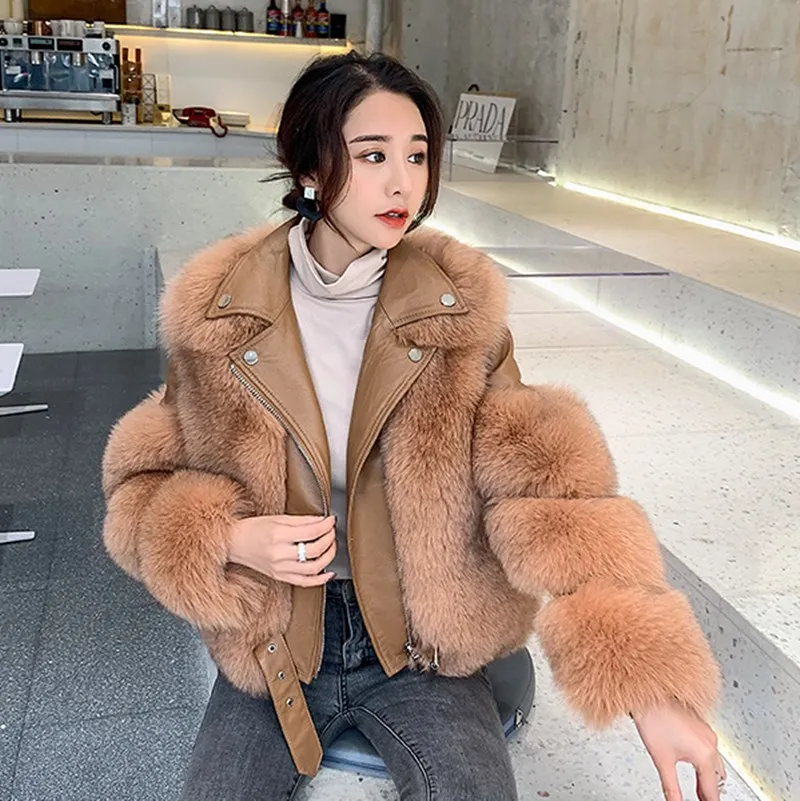 

Real Fox Fur Coats With Genuine Sheepskin Leather Wholeskin Natural Fox Fur Jacket Outwear Luxury Women 2020 Winter New